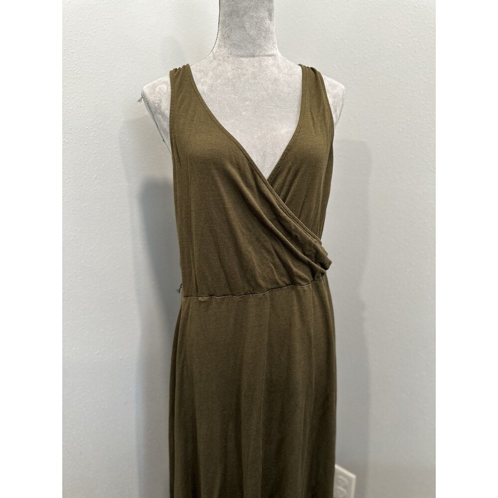 Lauren Ralph Lauren 100% Silk Olive Maxi Wrap Style Dress Size L Green Premium